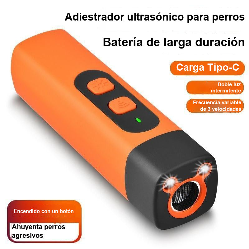 Dispositivo ultrasónico recargable para ahuyentar y adiestrar perros; disuasorio antiladridos con linterna LED (artículo para mascotas).