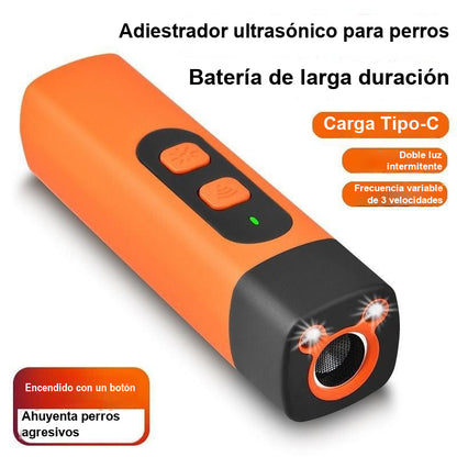 Dispositivo ultrasónico recargable para ahuyentar y adiestrar perros; disuasorio antiladridos con linterna LED (artículo para mascotas).